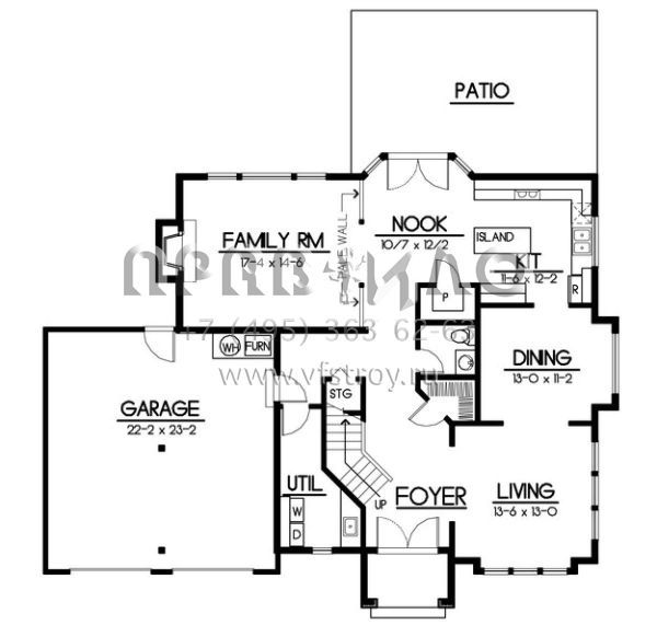 Проект двухэтажного дома с гаражом на две машины в стиле Ранчо S5-211 (692-00070)