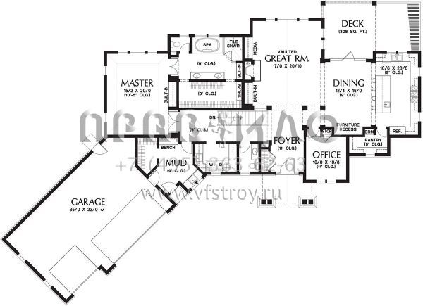 Проект одноэтажного дома с гаражом на три и более машин в американском стиле S5-354 (2559-00715)