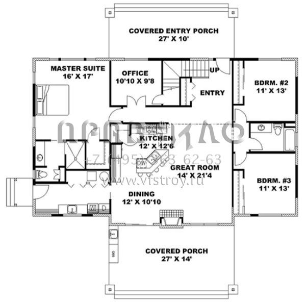 Проект одноэтажного дома без гаража в стиле Ранчо S5-216 (039-00678)