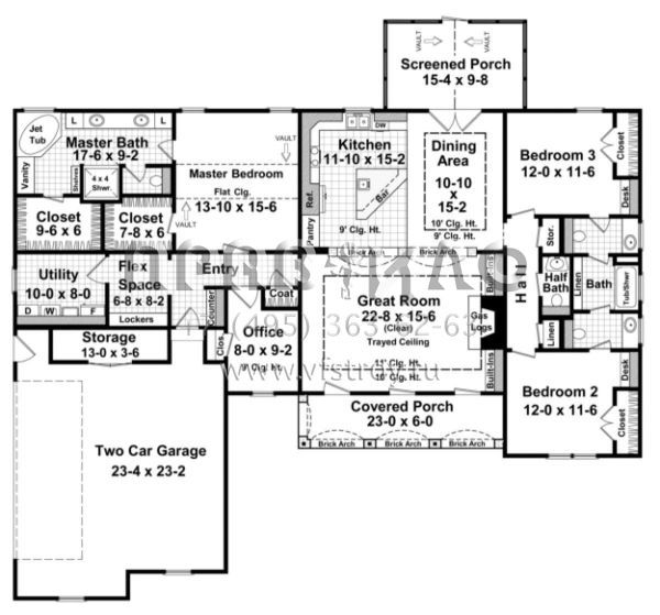 Проект одноэтажного дома с гаражом на две машины в стиле Ранчо S5-204 (348-00129)