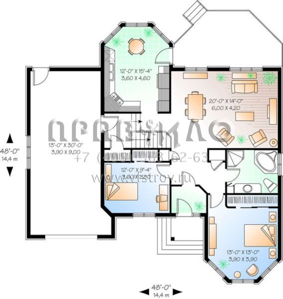 Проект одноэтажного дома с гаражом на одну машину в английском стиле S5-112 (034-00632)