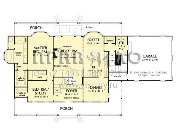 Проект двухэтажного дома с гаражом на две машины в стиле Ранчо S5-237 (2865-00316)