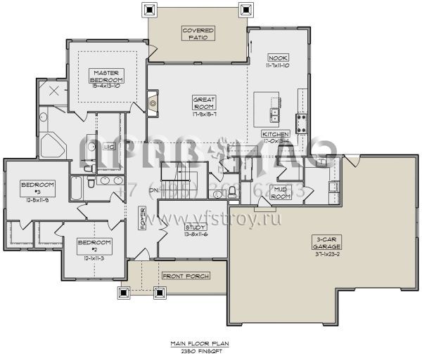Проект одноэтажного дома с гаражом на три и более машин в американском стиле S5-218 (5631-00119)