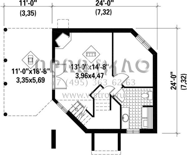 Проект одноэтажного дома с гаражом на одну машину в современном стиле S5-99 (6146-00128)