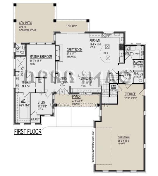 Проект двухэтажного дома с гаражом на две машины в стиле Ранчо S5-307 (9300-00076)
