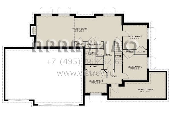 Проект двухэтажного дома с гаражом на три и более машин в стиле Ранчо S5-265 (2802-00024)