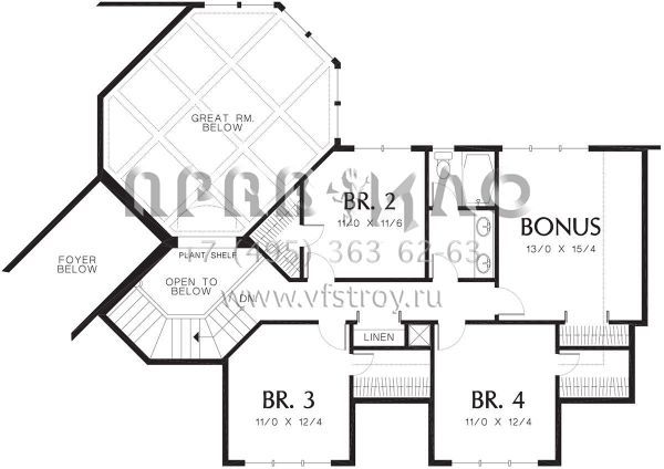 Проект двухэтажного дома с гаражом на три и более машин в стиле Ранчо S5-291 (2559-00528)