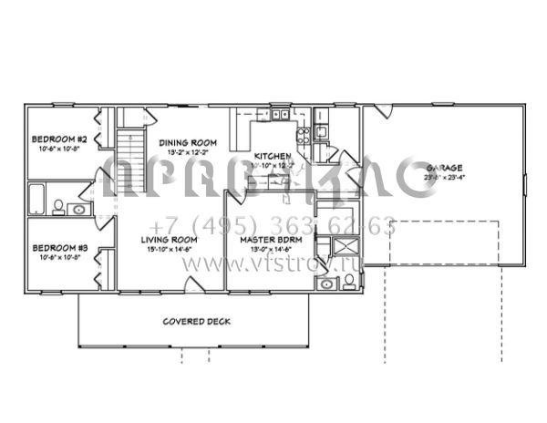 Проект одноэтажного дома с гаражом на две машины в стиле Ранчо S5-130 (849-00024)