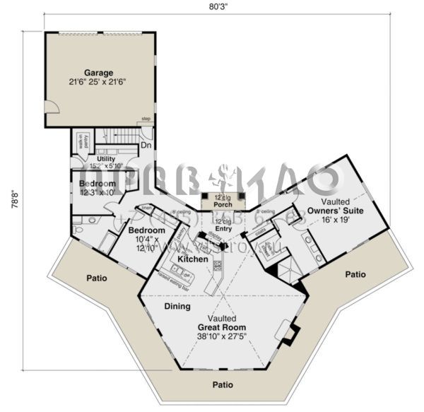 Проект одноэтажного дома с гаражом на две машины в стиле Ранчо S5-210 (035-00685)