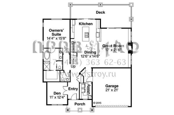 Проект двухэтажного дома с гаражом на две машины в американском стиле S5-236 (035-00714)