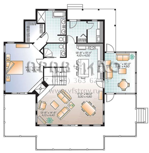 Проект двухэтажного дома без гаража в стиле Ранчо S5-224 (034-01113)
