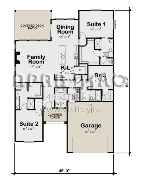 Проект одноэтажного дома с гаражом на две машины в современном стиле S5-174 (402-01739)