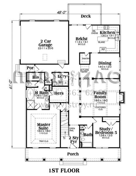 Проект двухэтажного дома с гаражом на две машины в стиле Ранчо S5-327 (009-00033)