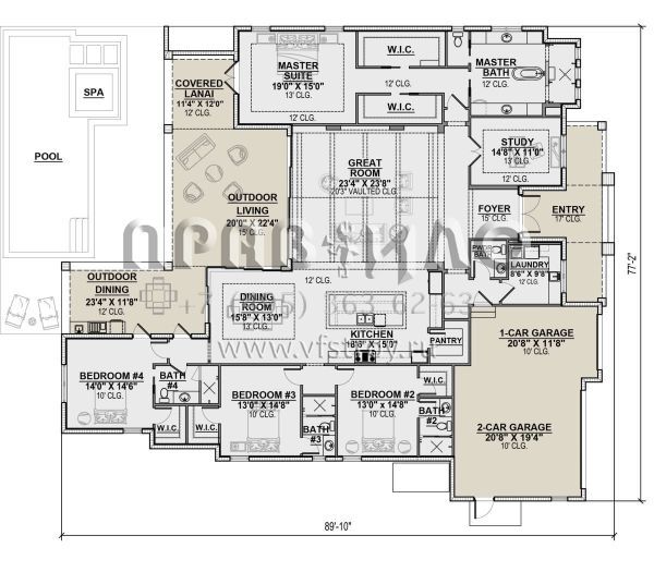 Проект одноэтажного дома с гаражом на три и более машин в прибрежном стиле S5-344 (5565-00180)