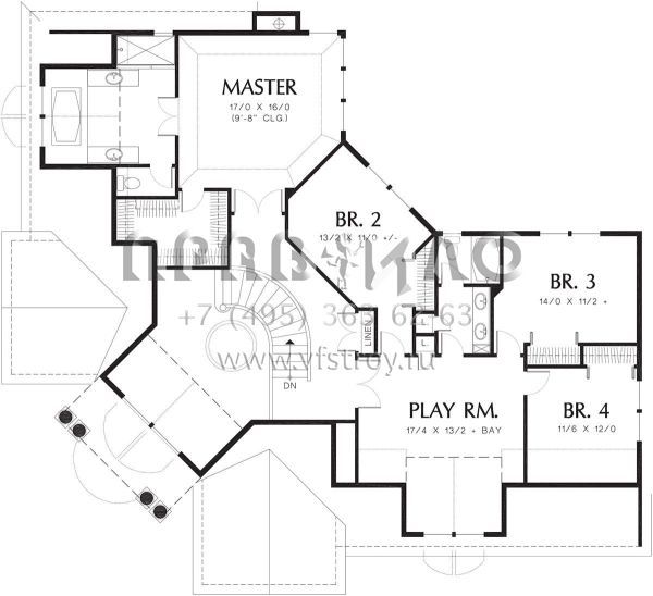 Проект двухэтажного дома с гаражом на три и более машин в стиле Ранчо S5-338 (2559-00527)