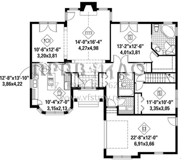 Проект одноэтажного дома с гаражом на одну машину в стиле Ранчо S5-132 (6146-00309)