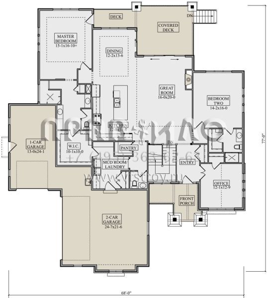 Проект одноэтажного дома с гаражом на три и более машин в американском стиле S5-225 (5631-00097)