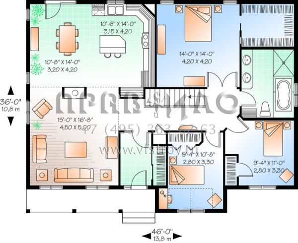 Проект одноэтажного дома без гаража в стиле Ранчо S5-141 (034-01003)