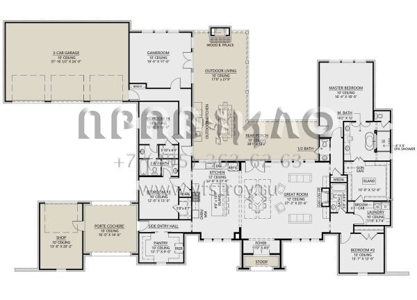 Проект одноэтажного дома с гаражом на три и более машин в английском стиле S5-343 (4534-00049)