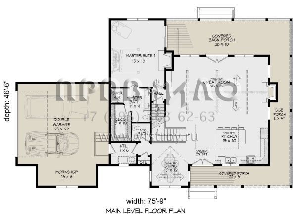 Проект двухэтажного дома с гаражом на две машины в стиле Ранчо S5-195 (940-00713)