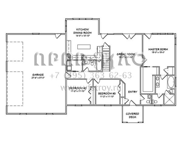 Проект одноэтажного дома с гаражом на три и более машин в стиле Ранчо S5-175 (849-00026)