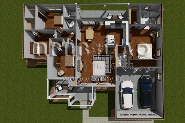 Проект одноэтажного дома с гаражом на две машины в стиле Ранчо S5-152 (4848-00045)