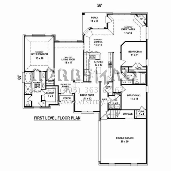 Проект двухэтажного дома с гаражом на две машины в стиле Ранчо S5-194 (053-02395)