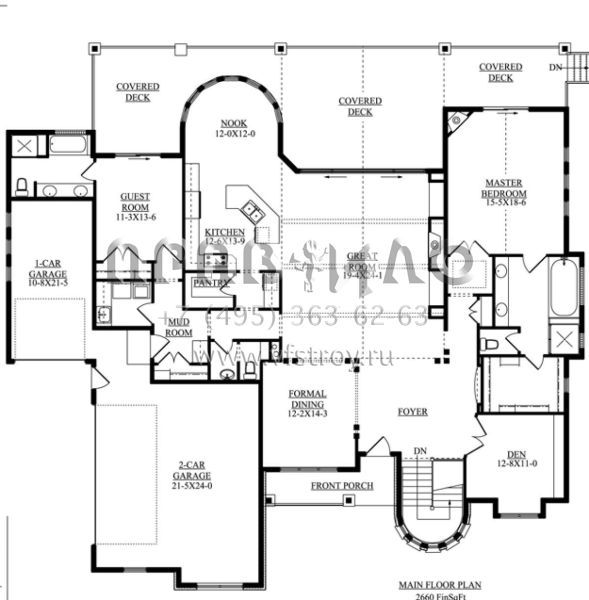 Проект одноэтажного дома с гаражом на три и более машин в стиле Ранчо S5-403 (5631-00060)