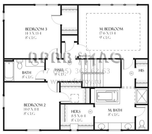 Проект двухэтажного дома с гаражом на три и более машин в стиле Ранчо S5-228 (1637-00075)