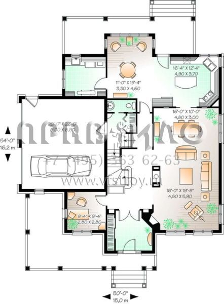 Проект двухэтажного дома с гаражом на две машины в стиле Ранчо S5-309 (034-00839)