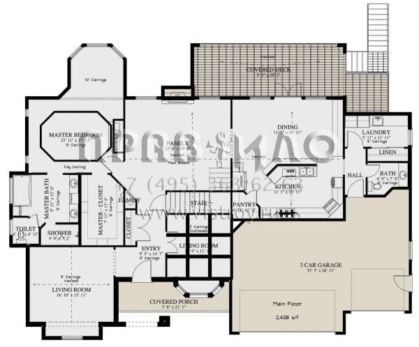 Проект одноэтажного дома с гаражом на три и более машин в стиле Ранчо S5-463 (2802-00050)