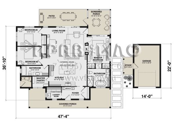 Проект одноэтажного дома с гаражом на одну машину в современном стиле S5-142 (034-01334)