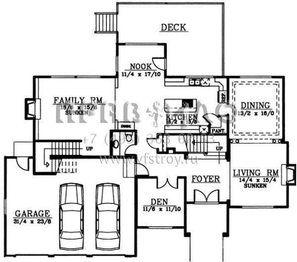 Проект двухэтажного дома с гаражом на три и более машин в стиле Ранчо S5-324 (692-00114)