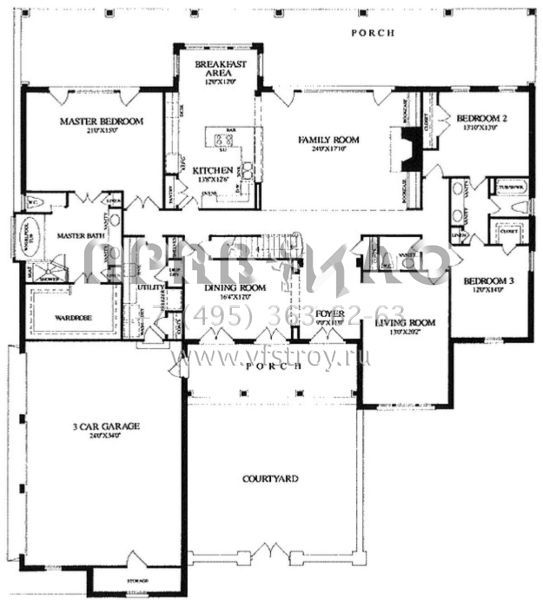 Проект двухэтажного дома с гаражом на три и более машин в стиле Ранчо S5-416 (7922-00217)