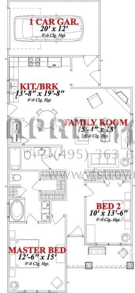 Проект одноэтажного дома с гаражом на одну машину в американском стиле S5-116 (1070-00157)