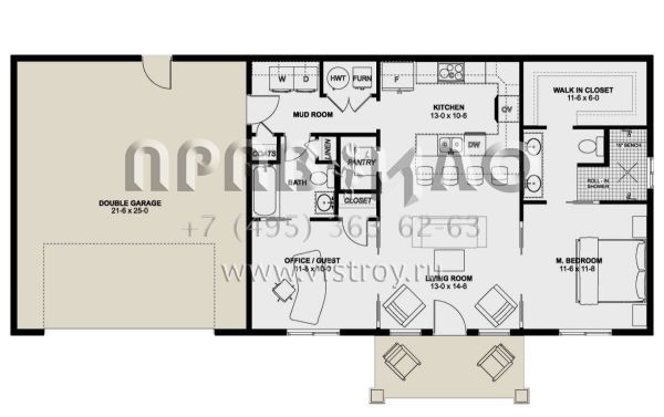 Проект одноэтажного дома с гаражом на две машины в современном стиле S5-92 (2699-00039)