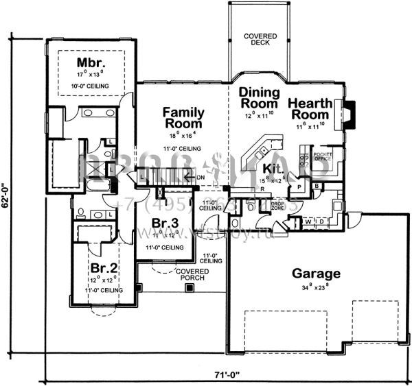 Проект одноэтажного дома с гаражом на три и более машин в стиле Ранчо S5-195 (402-01530)