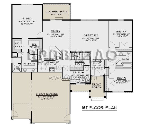 Проект одноэтажного дома с гаражом на три и более машин в американском стиле S5-190 (5032-00004)