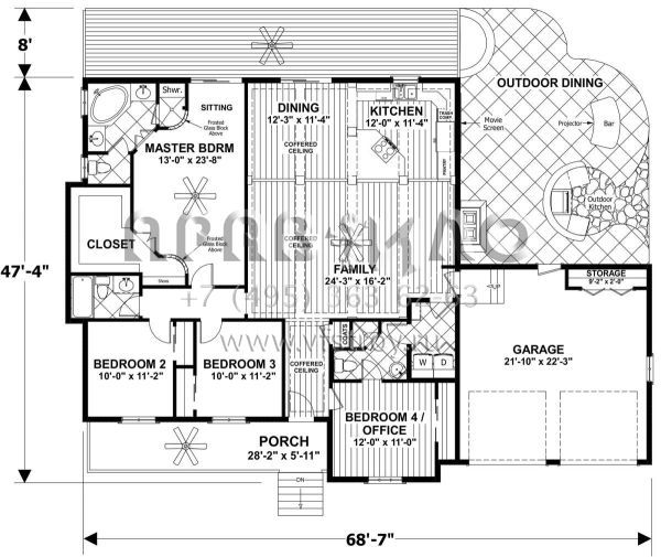 Проект одноэтажного дома с гаражом на две машины в американском стиле S5-176 (036-00256)