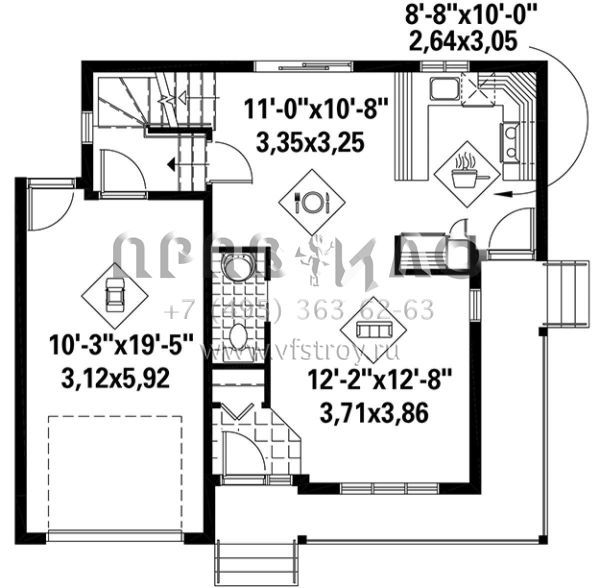 Проект двухэтажного дома с гаражом на одну машину в стиле Ранчо S5-108 (6146-00239)