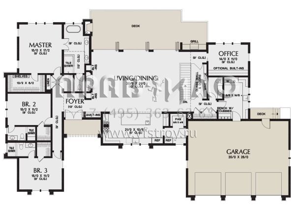 Проект одноэтажного дома с гаражом на три и более машин в современном стиле S5-401 (2559-00858)