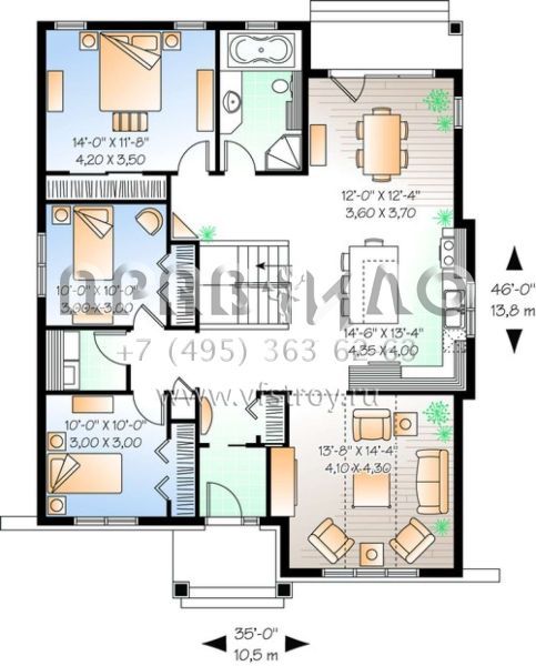Проект одноэтажного дома без гаража в стиле Ранчо S5-138 (034-00612)