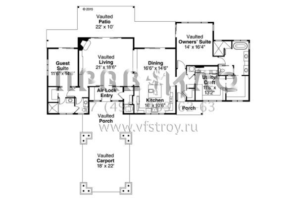 Проект одноэтажного дома без гаража в скандинавском стиле S5-198 (035-00708)
