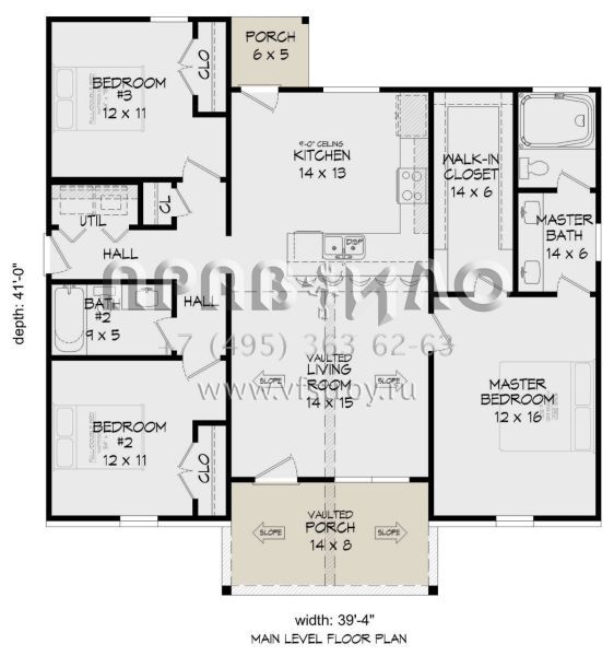 Проект одноэтажного дома без гаража в американском стиле S5-116 (940-00520)