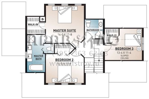 Проект двухэтажного дома с гаражом на одну машину в стиле Ранчо S5-171 (034-00414)