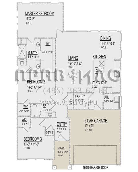 Проект одноэтажного дома с гаражом на две машины в стиле Ранчо S5-161 (9300-00043)