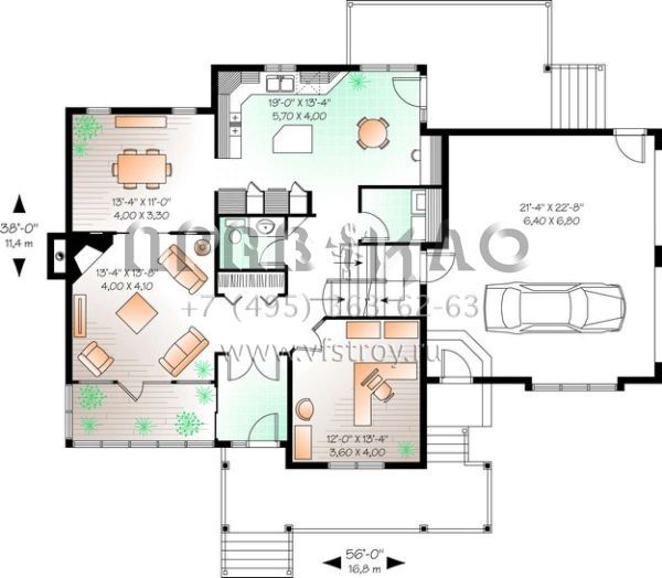 Проект двухэтажного дома с гаражом на две машины в стиле Ранчо S5-203 (034-01018)