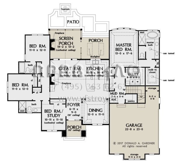 Проект одноэтажного дома с гаражом на две машины в стиле Ранчо S5-202 (2865-00193)