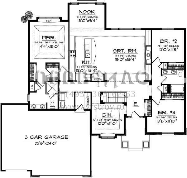 Проект одноэтажного дома с гаражом на три и более машин в американском стиле S5-202 (1020-00291)