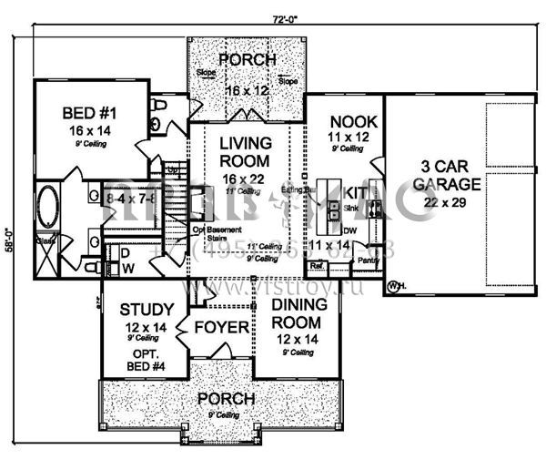 Проект двухэтажного дома с гаражом на три и более машин в американском стиле S5-213 (4848-00328)